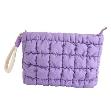 Imagem de harayaa Bolsa de maquiagem de viagem, bolsa de cosméticos moderna para lápis de sobrancelha, pincel de maquiagem e batom, Roxo
