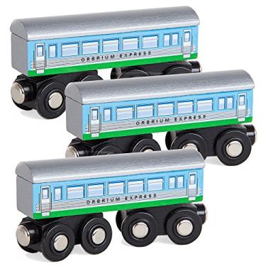 Imagem de Orbrium Toys 3 Pcs Large Wooden Railway Express Coach Cars, Compatible with Thomas & Friends Push-Along The Tank Engine, Brio, Chuggington Wooden Train