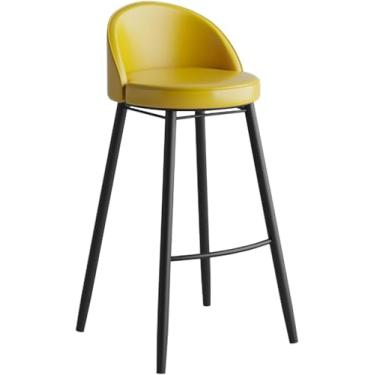 Imagem de Bancos De Bar De Altura De Balcão De 70 Cm 1pcs, Cadeira De Bar Para Ilha De Cozinha, Bancos De Balcão Com Encosto Baixo, Assento De Couro Pu, Pernas De Metal Preto, Yellow, Height 75cm