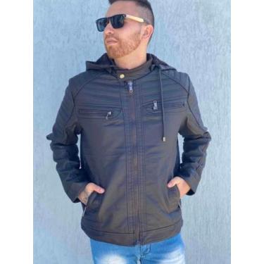Imagem de Jaqueta Couro PU Masculina Casaco Resistente Moderna Forrada Tamanho G