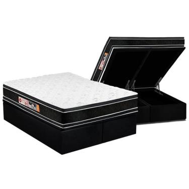 Imagem de Cama Box Baú King: Colchão Espuma D33 Castor Black E White Double Face + Base Black(193X203)
