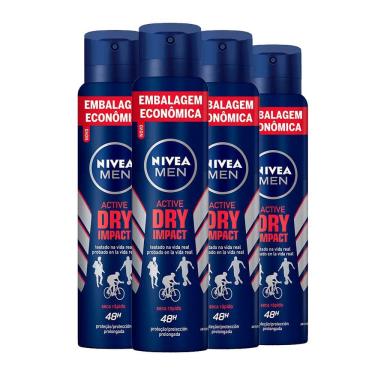 Imagem de Kit Desodorante Aerosol Nivea Dry Impact For Men 200ml - 4 unidades
