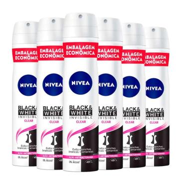 Imagem de Kit Desodorante Aerosol Nívea Black & White Feminino 200ml - 6 unidades