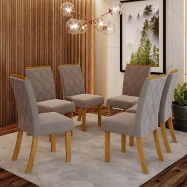 Imagem de Conjunto com 6 Cadeiras Estofadas Casa - Sofá Confortável para Sala de Jantar - Tecido Resistente (Nature com Marrom Amêndoa)