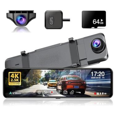 Imagem de JOMISE Câmera retrovisor G814 de 11 polegadas 4K + 2,5 K — sem WiFi/Bluetooth, câmera frontal e traseira, gravador de evidências puras, câmera veicular para carros, zoom 3X, cartão de 64 GB incluído