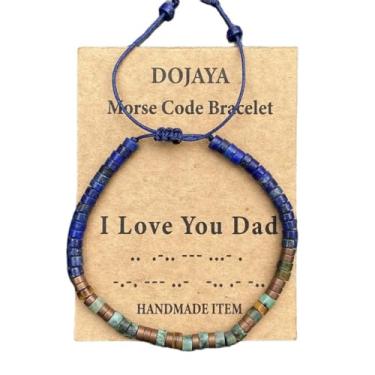 Imagem de DOJAYA Pulseira ajustável com código Morse I Love You Dad, lápis-lazúli de 2 x 4 mm com contas étnicas boêmias turquesa africanas, presente para o pai, joia personalizada para o dia dos pais, Medium