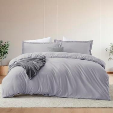 Imagem de Hearth & Harbor Conjunto de capa de edredom e lençol de cama queen size, lavanda cinza, 7 peças, macio escovado, inclui capa de edredom, lençol de cima, lençol com elástico, fronhas e fronhas