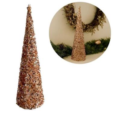 Imagem de Árvore Cone Cotton Decorativa Lantejoulas Rosê Gold Natal 40cm - Magiz