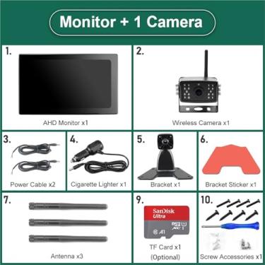 Imagem de Tela sensível ao toque 10'' AHD Digital compatível com DVR sem fio, câmera de ré com monitor WiFi de 4 canais compatível com caminhão/reboque/ônibus/trailers/reboque(Add 1 camera,128G)