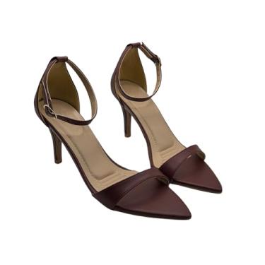 Imagem de Sandália Feminina Salto Alto Fino caramelo | Bico Fino com Tira no Tornozelo | Elegante e Confortável para Festa, Casamento, Trabalho ou Dia a Dia (marsala, BR, Adulto, Numérico, 36)