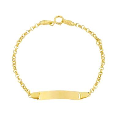 Imagem de Pulseira Infantil Portuguesa Chapinha Ouro 18k 750 Gravação - Unissex