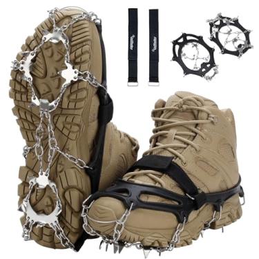 Imagem de Uelfbaby Crampons - Travas de gelo para neve com tração para botas, sapatos femininos, homens, crianças, antiderrapante, 19 pontos, de aço inoxidável, proteção segura para caminhada, corrida ou caminhada na neve e gelo