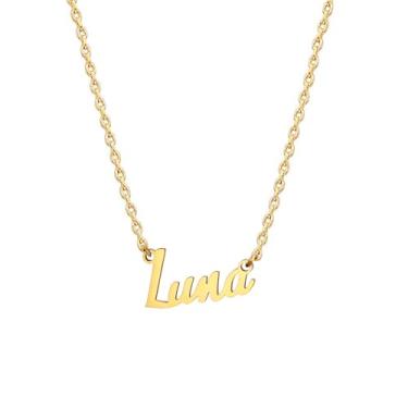 Imagem de MOMOL Colar com nome de aço inoxidável banhado a ouro 18 K, colar personalizado com nome personalizado, colar de placa de identificação para mulheres, Small, Banhado a ouro, Sem Pedra Preciosa