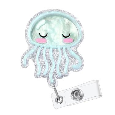 Imagem de Lindo suporte retrátil para crachá de água-viva verde com clipe jacaré giratório para enfermeira com etiqueta de nome de enfermeira, cartão de enfermagem para médico, professor, estudante, funcionário