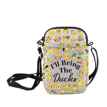 Imagem de MNIGIU Bolsa tiracolo Ducks Mom Cartoon Animal Stuff Farming Life Gift I'll Bring The Ducks Bolsa de ombro para amantes da fazenda presente, I'll Bring the Ducks