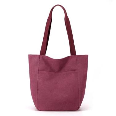 Imagem de Base'ic Bolsa de ombro feminina grande de lona – Bolsa transversal com vários bolsos para uso diário, trabalho, viagens, compras, Roxa
