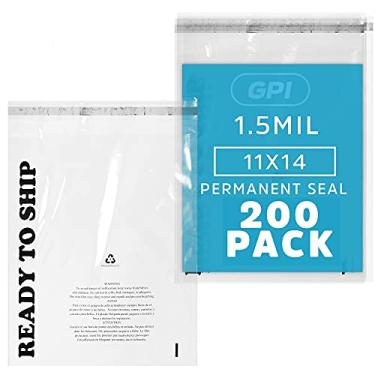 Imagem de GPI - Pacote com 200 sacos de poliéster transparentes de 28 cm x 35,5 cm - Sacos plásticos de 1,5 mm com fita adesiva permanente e aviso de asfixia para embalagem de camisetas e roupas. Perfeito para