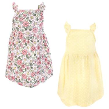 Imagem de Luvable Friends Hudson Baby, vestidos sem mangas, pacote com 2, Floral amarelo rosa, 3 Anos