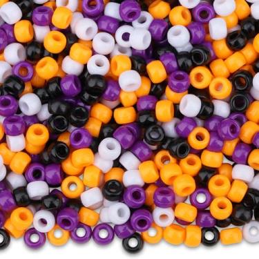 Imagem de LAIDANLA 1000 contas de pônei de Halloween, 6 x 9 mm, laranja, preto, roxo, branco, para fazer pulseiras, tranças, contas de cabelo, artesanato faça você mesmo para decoração de festa