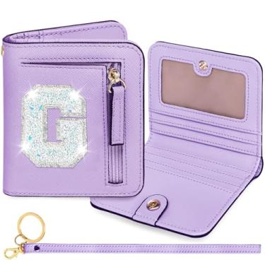 Imagem de YQE Carteira com inicial RFID para meninas pequenas, presentes na moda, aniversário, Natal, meia ideia de presente para adolescentes, filha, neta, sobrinha, 6, 7, 8, 9, 10, 11, 12, 13 anos, Roxa, G