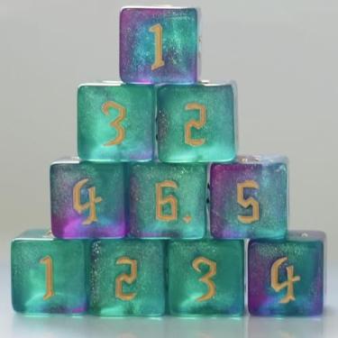Imagem de 10 PC D6 dice 16mm Acrylic Dice Set for RPG MTG DND Dice Table Games and Board Games (Cyan+Purple)