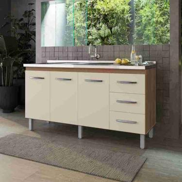 Imagem de Balcão Gabinete para Pia de 160cm sem Tampo Emily - Savana/Off-White