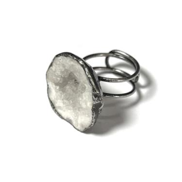 Imagem de Anel feminino transparente de ágata drusa natural para mulheres, anéis grandes, tamanho aberto, pedra preciosa, delicada, moderna, simples, festa de casamento, anéis de polegar, joias de aniversário