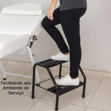 Imagem de Escada Preta Escadinha 2 Degraus Metálica Antiderrapante Ambientes Pro