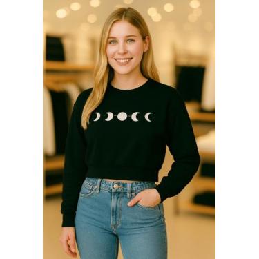 Imagem de Cropped Moletom Fases da Lua Sem Capuz  Modelagem Moderna - Trajano St
