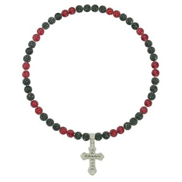 Imagem de Colar de beisebol masculino com pingente de cruz de 50 cm, coleção de gelo brilhante, para mulheres, strass e contas de argila, acessórios de discobol, presentes para jogadores de times de beisebol