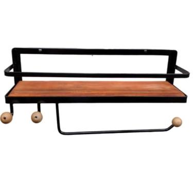 Imagem de Prateleira de parede 1 andar com 2 ganchos e porta papel toalha porta tempero