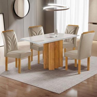 Imagem de Mesa de Jantar 4 Lugares Lorena Carolina com Vidro Cinamomo/Off White/