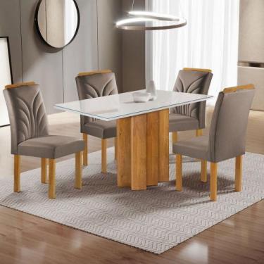 Imagem de Mesa de Jantar 4 Lugares Lorena Carolina com Vidro Cinamomo/Off White/
