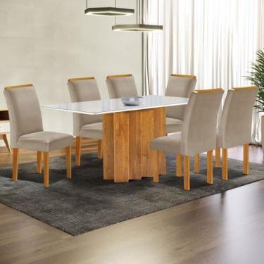 Imagem de Mesa de Jantar 6 Lugares Lorena com Vidro Cinamomo/Off White/Bege Clar