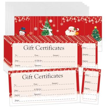 Imagem de Conjunto de 50 vales de presente vermelhos ou brancos de Natal com envelopes 12 x 6 cm cartões de presente em branco para uso comercial spa salão restaurante aniversários (vermelho)