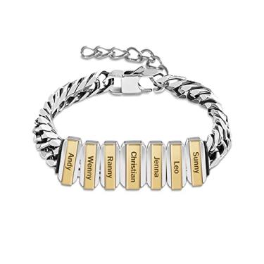 Imagem de BAUMA AUTO Pulseira personalizada com nome cubano para pai, pulseira de identificação masculina personalizada 1-7 nomes joias presente para marido pai ele, Aço inoxidável