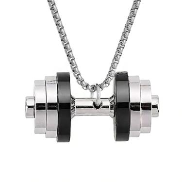 Imagem de Vinoya Colar com pingente de haltere de aço inoxidável, giratório, fitness, academia, esportes, halteres, levantadores de peso, colares, joias, inch, Aço inoxidável, Sem Pedra Preciosa
