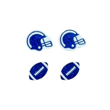 Imagem de Conjunto de 2 peças de brincos de capacete de futebol americano, amarelo, azul, vermelho, acrílico, brilhante, esportivo, capacete de futebol, dia de jogo, amarelo, azul, vermelho, cor do time, fãs