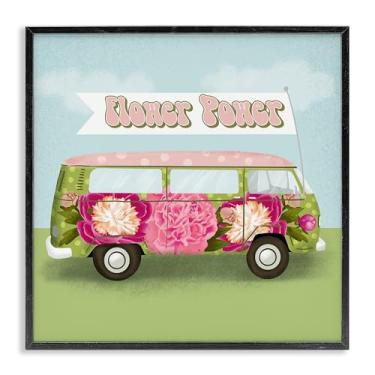 Imagem de Stupell Industries Flower Power Peony Bus Design de arte giclée emoldurado preto por Jilly Jack Designs, 61 x 61 cm