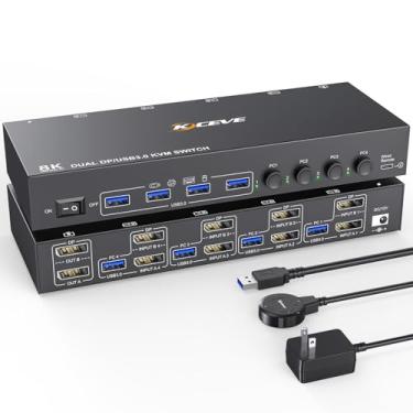 Imagem de KCEVE Switch Kvm Para 4 Computadores, 2 Monitores, Dois Comutador Displayport Usb 3.0, Compatível Com 4K A 60 Hz Computadores Dp, Teclado E Mouse Compartilhados