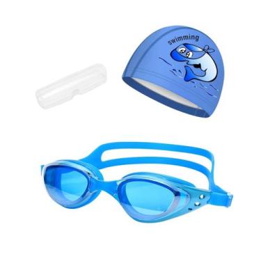 Imagem de Kit Óculos, Estojo e Touca de Natação Infantil Hero Band, Azul piscina