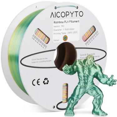 Imagem de AICOPYTO Filamento De Seda Arco-Íris Para Impressora 3D Pla 1,75 Mm, Bobina Multicolorida 1 Kg (2,2 Libras), Probabilidade Precisão Dimensional +/- 0,02 Adequado A Maioria Das Impressoras Fdm.
