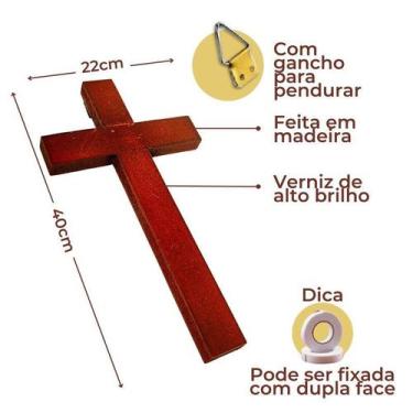Imagem de Cruz de Madeira Sem Cristo Crucifixo de Parede 40cm - Divinário, Madei