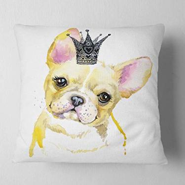 Imagem de Designart Buldogue francês com coroa preta, manta de animal contemporâneo, sala de estar, sofá, enchimento de almofada + capa de almofada impressa em ambos os lados 66 x 66 cm