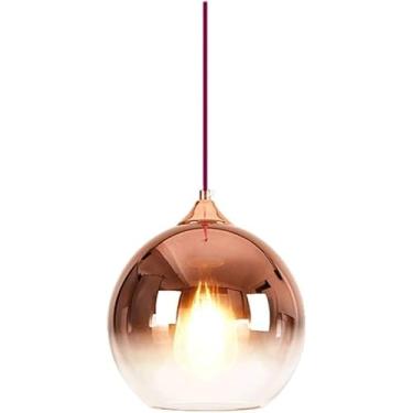 Imagem de Espelho Moderno Bola De Vidro Pingente Luz Ouro Rosa Ouro Prata Globo Loft Hanglamp Criatividade Nórdica E27 Lâmpada Pingente De Cabeça única Luminária De Cozinha, Rose Gold-30cm