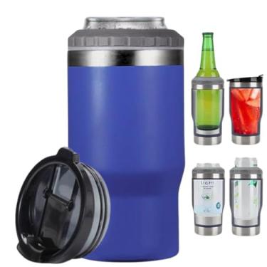 Imagem de Caneca Porta Latas e Isolador 4 em 1 para Lata Fina e Padrão de 355ml e Long Neck de Cerveja. Copo Térmico de Aço Inoxidável Isolado a Vácuo e Termocooler (Azul)
