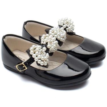 Imagem de Sapatilha Infantil Feminina Menina Laço Perola Preto LMV02-LP - Magia 