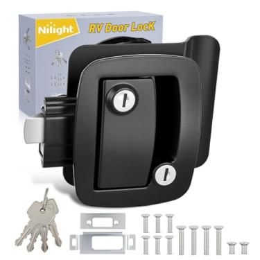 Imagem de Nilight Substituição de fechadura de porta para trailer, preta, com fechadura de pá, 100% liga de zinco, trinco com 4 teclas, kit de travamento de acampamento fechado para trailers, trailers