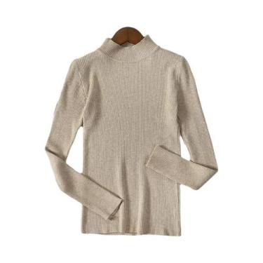 Imagem de Suéter Feminino De Cashmere Com Gola Alta, Básico, Sólido, Casual Para