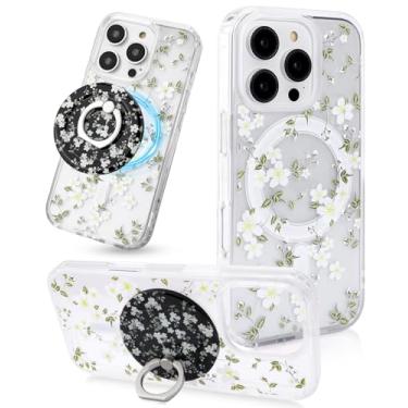 Imagem de Compatível com iPhone 15 Pro Max capa transparente feminina moderna estética fofa flores florais, capa protetora de silicone TPU à prova de choque compatível com suporte de anel MagSafe (03)